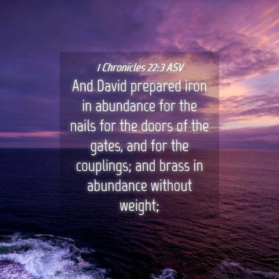 Picture 04 - 1 Chronicles 22:3 ASV - And David prepared iron in abundance for the - Bible Verse Picture