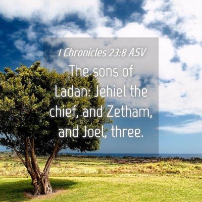 Picture 04 - 1 Chronicles 23:8 ASV - The sons of Ladan: Jehiel the chief, and Zetham, - Bible Verse Picture