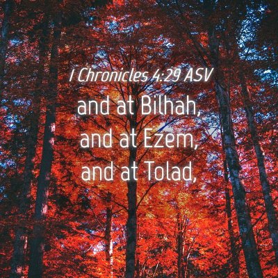 Picture 04 - 1 Chronicles 4:29 ASV - and at Bilhah, and at Ezem, and at - Bible Verse Picture