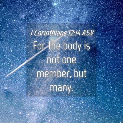 Picture 04 - 1 Corinthians 12:14 ASV - For the body is not one member, but - Bible Verse Picture