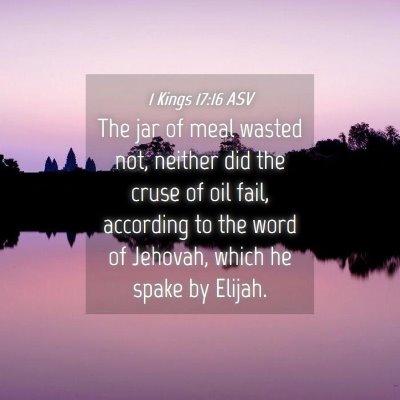 Picture 04 - 1 Kings 17:16 ASV - The jar of meal wasted not, neither did the cruse - Bible Verse Picture