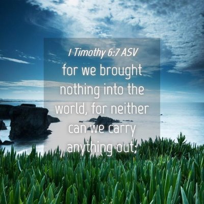 Picture 04 - 1 Timothy 6:7 ASV - for we brought nothing into the world, for - Bible Verse Picture