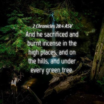 Picture 04 - 2 Chronicles 28:4 ASV - And he sacrificed and burnt incense in the high - Bible Verse Picture