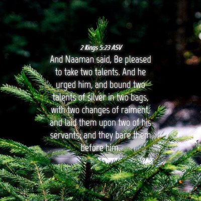 Picture 04 - 2 Kings 5:23 ASV - And Naaman said, Be pleased to take two talents. - Bible Verse Picture
