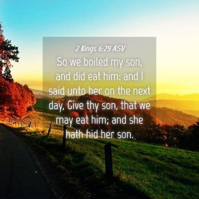 Picture 04 - 2 Kings 6:29 ASV - So we boiled my son, and did eat him: and I said - Bible Verse Picture