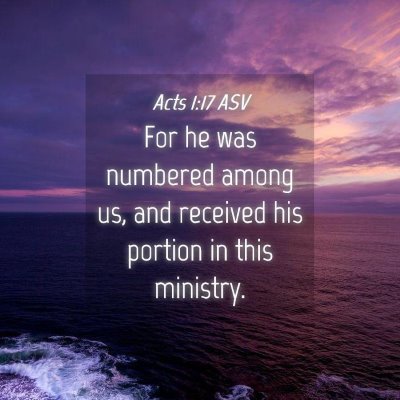 Picture 04 - Acts 1:17 ASV - For he was numbered among us, and received his - Bible Verse Picture