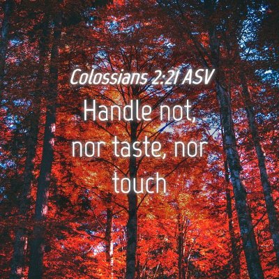 Picture 04 - Colossians 2:21 ASV - Handle not, nor taste, nor - Bible Verse Picture