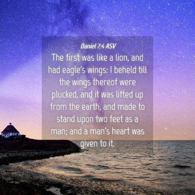 Picture 04 - Daniel 7:4 ASV - The first was like a lion, and had eagle's wings: - Bible Verse Picture