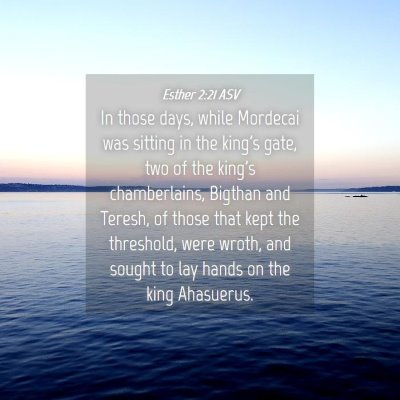 Picture 04 - Esther 2:21 ASV - In those days, while Mordecai was sitting in the - Bible Verse Picture
