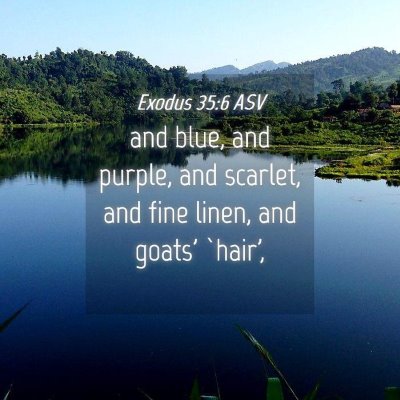 Picture 04 - Exodus 35:6 ASV - and blue, and purple, and scarlet, and fine - Bible Verse Picture