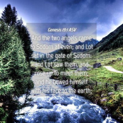 Picture 04 - Genesis 19:1 ASV - And the two angels came to Sodom at even; and Lot - Bible Verse Picture