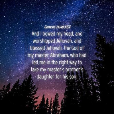 Picture 04 - Genesis 24:48 ASV - And I bowed my head, and worshipped Jehovah, and - Bible Verse Picture