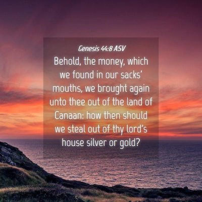 Picture 04 - Genesis 44:8 ASV - Behold, the money, which we found in our sacks' - Bible Verse Picture