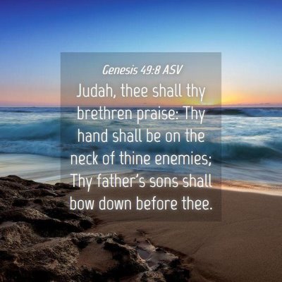 Picture 04 - Genesis 49:8 ASV - Judah, thee shall thy brethren praise: Thy hand - Bible Verse Picture
