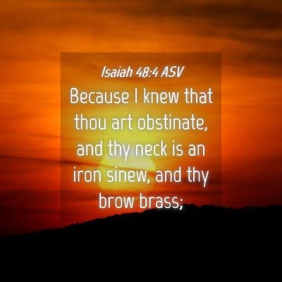 Picture 04 - Isaiah 48:4 ASV - Because I knew that thou art obstinate, and thy - Bible Verse Picture