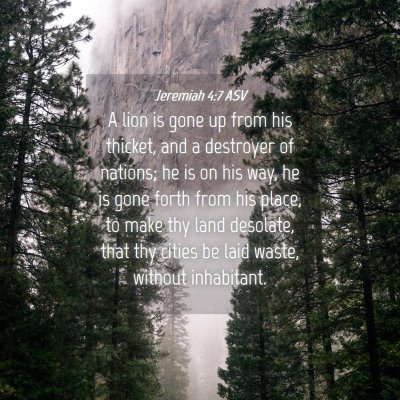 Picture 04 - Jeremiah 4:7 ASV - A lion is gone up from his thicket, and a - Bible Verse Picture