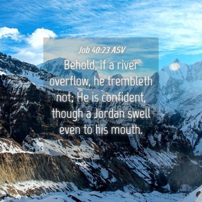 Picture 04 - Job 40:23 ASV - Behold, if a river overflow, he trembleth not; He - Bible Verse Picture