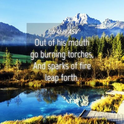 Picture 04 - Job 41:19 ASV - Out of his mouth go burning torches, And sparks - Bible Verse Picture