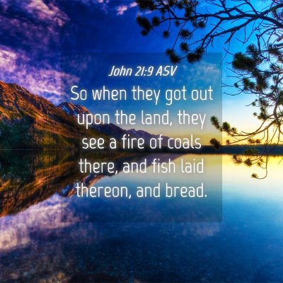 Picture 04 - John 21:9 ASV - So when they got out upon the land, they see a - Bible Verse Picture