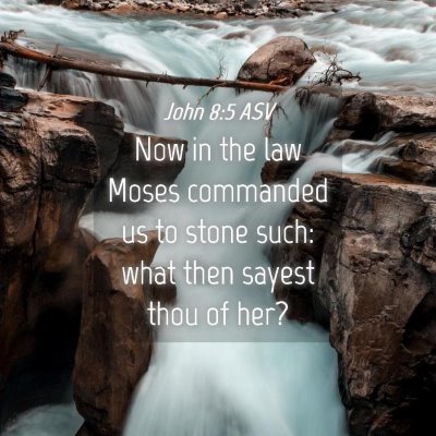 Picture 04 - John 8:5 ASV - Now in the law Moses commanded us to stone such: - Bible Verse Picture