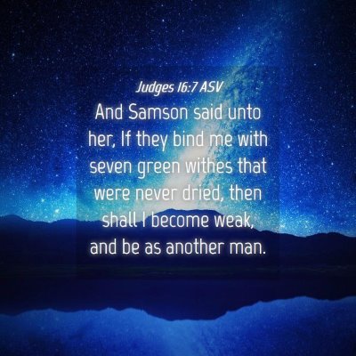 Picture 04 - Judges 16:7 ASV - And Samson said unto her, If they bind me with - Bible Verse Picture