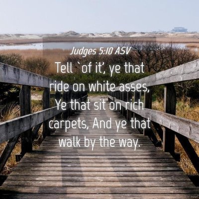 Picture 04 - Judges 5:10 ASV - Tell `of it', ye that ride on white asses, Ye - Bible Verse Picture