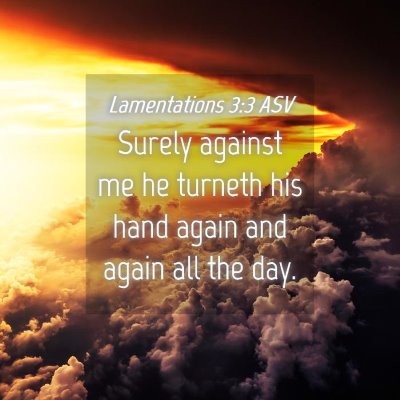 Picture 04 - Lamentations 3:3 ASV - Surely against me he turneth his hand again and - Bible Verse Picture