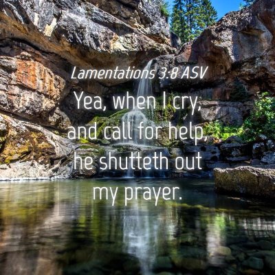 Picture 04 - Lamentations 3:8 ASV - Yea, when I cry, and call for help, he shutteth - Bible Verse Picture