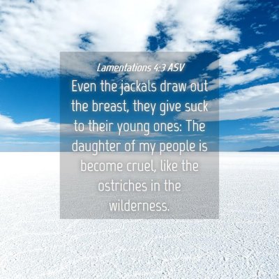 Picture 04 - Lamentations 4:3 ASV - Even the jackals draw out the breast, they give - Bible Verse Picture