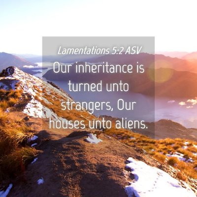 Picture 04 - Lamentations 5:2 ASV - Our inheritance is turned unto strangers, Our - Bible Verse Picture
