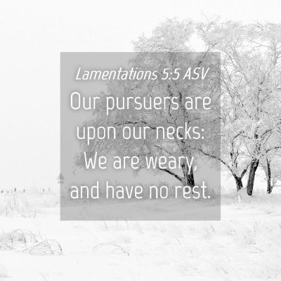 Picture 04 - Lamentations 5:5 ASV - Our pursuers are upon our necks: We are weary, - Bible Verse Picture