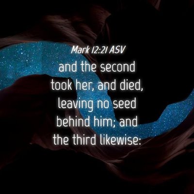 Picture 04 - Mark 12:21 ASV - and the second took her, and died, leaving no - Bible Verse Picture