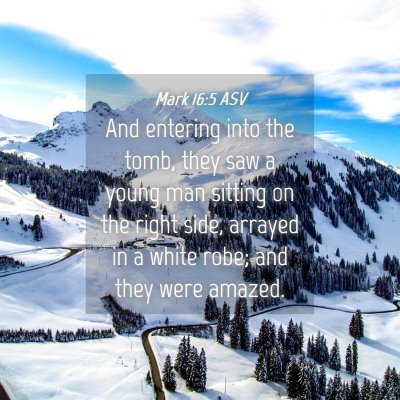 Picture 04 - Mark 16:5 ASV - And entering into the tomb, they saw a young man - Bible Verse Picture