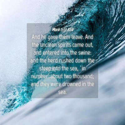 Picture 04 - Mark 5:13 ASV - And he gave them leave. And the unclean spirits - Bible Verse Picture