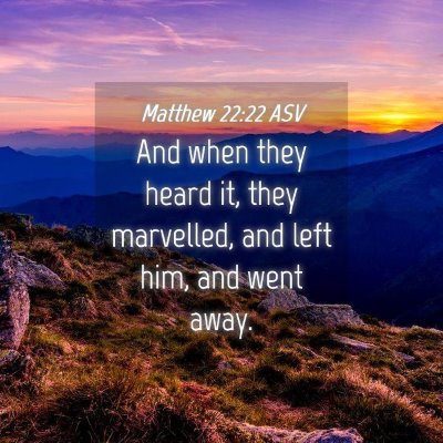 Picture 04 - Matthew 22:22 ASV - And when they heard it, they marvelled, and left - Bible Verse Picture
