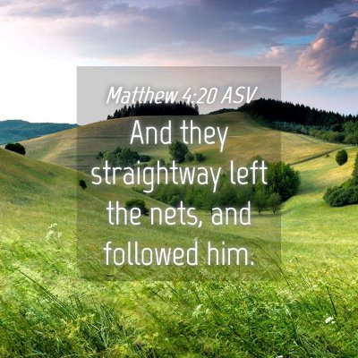 Picture 04 - Matthew 4:20 ASV - And they straightway left the nets, and followed - Bible Verse Picture