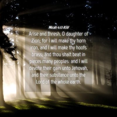 Picture 04 - Micah 4:13 ASV - Arise and thresh, O daughter of Zion; for I will - Bible Verse Picture