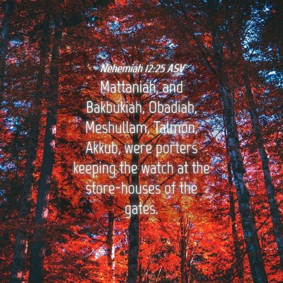 Picture 04 - Nehemiah 12:25 ASV - Mattaniah, and Bakbukiah, Obadiah, Meshullam, - Bible Verse Picture