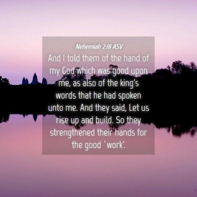 Picture 04 - Nehemiah 2:18 ASV - And I told them of the hand of my God which was - Bible Verse Picture