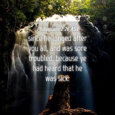 Picture 04 - Philippians 2:26 ASV - since he longed after you all, and was sore - Bible Verse Picture