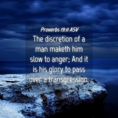 Picture 04 - Proverbs 19:11 ASV - The discretion of a man maketh him slow to anger; - Bible Verse Picture