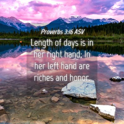 Picture 04 - Proverbs 3:16 ASV - Length of days is in her right hand; In her left - Bible Verse Picture