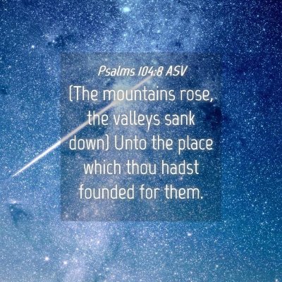 Picture 04 - Psalms 104:8 ASV - (The mountains rose, the valleys sank down) Unto - Bible Verse Picture