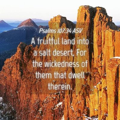 Picture 04 - Psalms 107:34 ASV - A fruitful land into a salt desert, For the - Bible Verse Picture