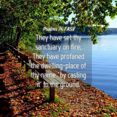 Picture 04 - Psalms 74:7 ASV - They have set thy sanctuary on fire; They have - Bible Verse Picture