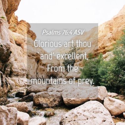 Picture 04 - Psalms 76:4 ASV - Glorious art thou `and' excellent, From the - Bible Verse Picture
