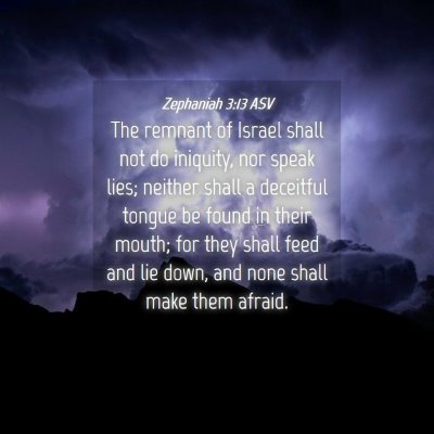 Picture 04 - Zephaniah 3:13 ASV - The remnant of Israel shall not do iniquity, nor - Bible Verse Picture