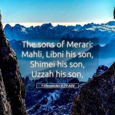 Picture 05 - 1 Chronicles 6:29 ASV - The sons of Merari: Mahli, Libni his son, Shimei - Bible Verse Picture