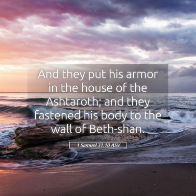 Picture 05 - 1 Samuel 31:10 ASV - And they put his armor in the house of the - Bible Verse Picture
