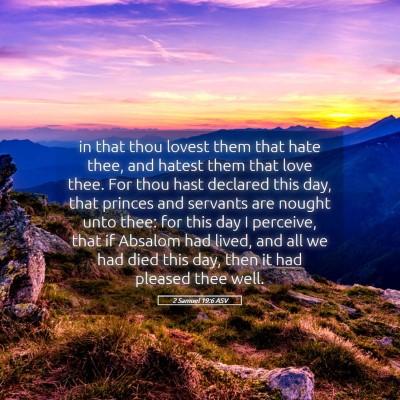Picture 05 - 2 Samuel 19:6 ASV - in that thou lovest them that hate thee, and - Bible Verse Picture